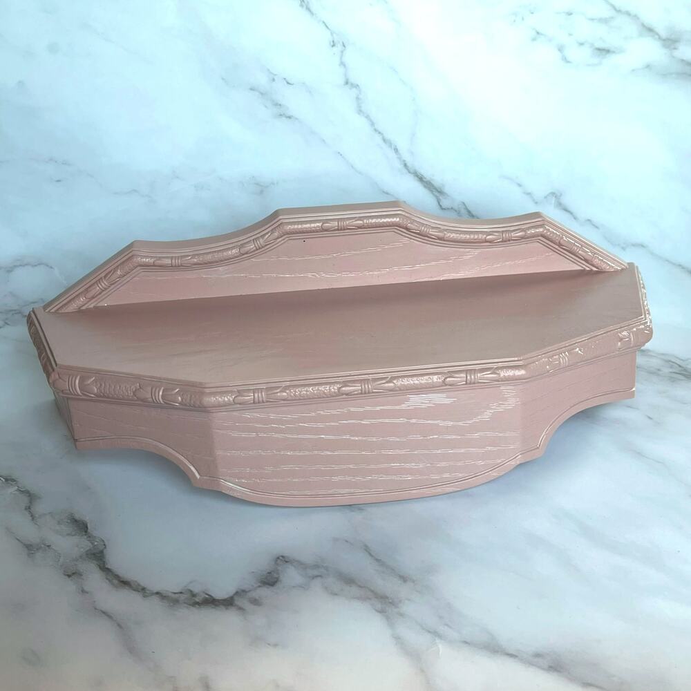 Vintage Burwood Pink Wall Shelf 14" Ornate Molded Plastic Made in USA